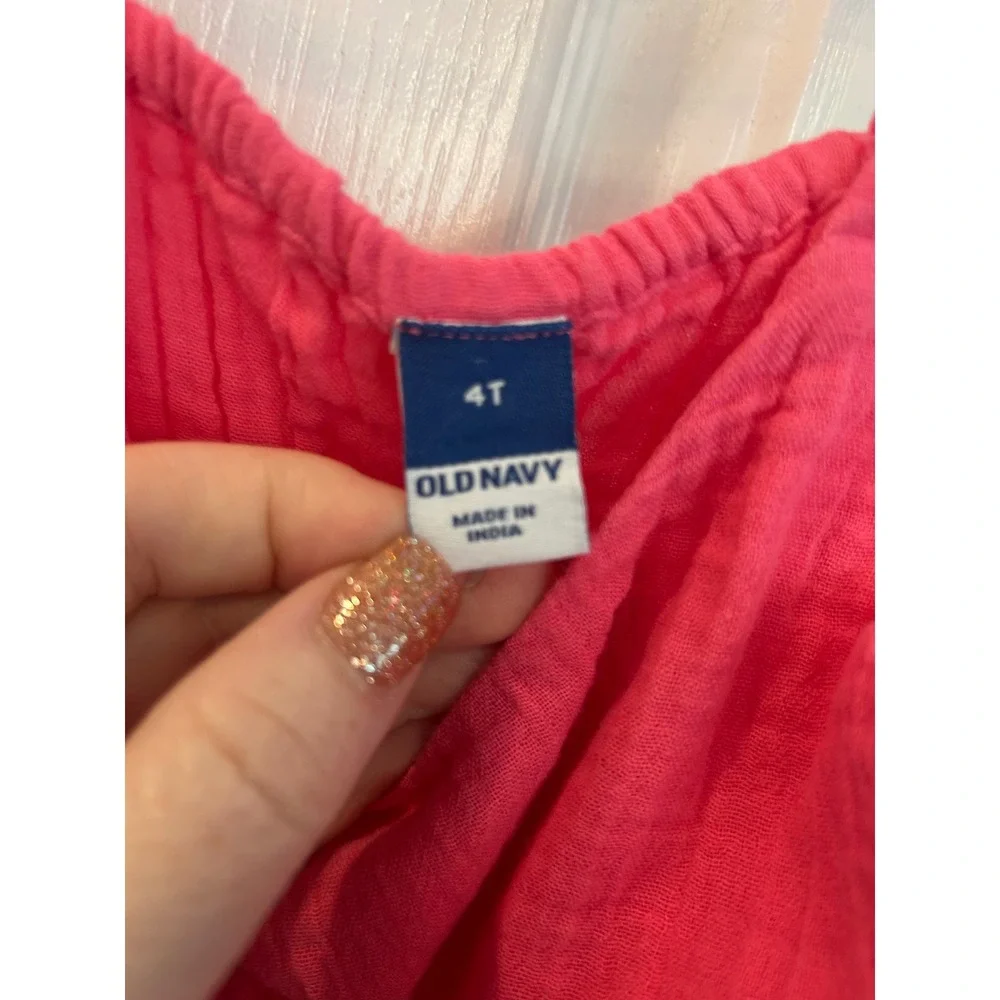 Old Navy Gauze Dress Pink Palm‎ Tree Embroidered Summer Sundress 4T